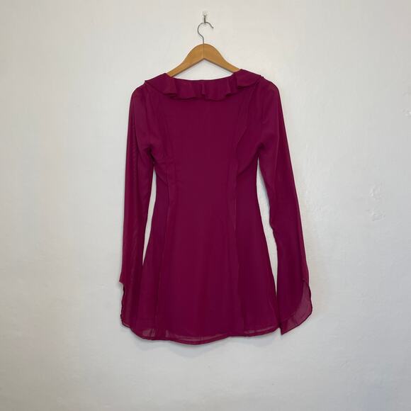 White Fox - Falling to Pieces Long Sleeve Mini Dress in Berry NWT - Picture 6 of 13